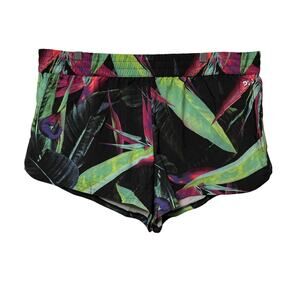 DSG Women's Plus Black & Green Vibrant Tropical‎ Print Connected Brief Shorts 1X